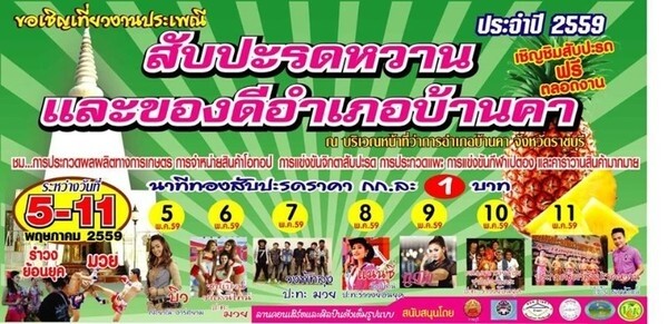 ขอเชิญเที่ยวงานประเพณี สับปะรดหวานและของดีอำเภอบ้านคา ประจำปี 2559