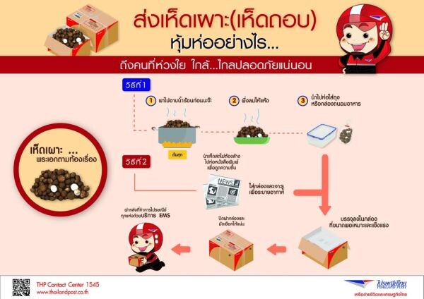 ไปรษณีย์ไทย แนะขั้นตอนการฝากส่งเห็ดเผาะผ่านช่องทางไปรษณีย์