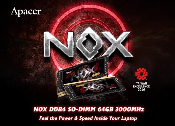 Apacer เปิดตัวเมมโมรีแบบ DDR4 ล่าสุด “NOX DDR4 SO-DIMM” พร้อมเป็นส่วนหนึ่งของการเปิดตัวเกมมิ่งโน๊ตบุ๊คใหม่จาก CLEVO ด้วยความคาดหวังจากการร่วมกันพัฒนาในครั้งนี้ จะนำเครื่องแล็ปท็อปไปสู่สมรรถนะในระดับเหนือความคาดหมาย