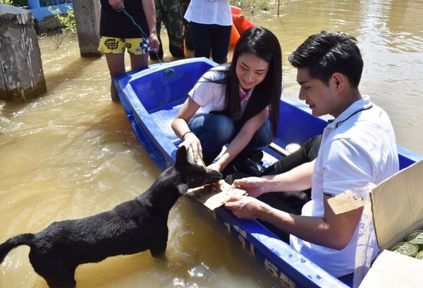 “มังกร-แนน” ดาราจิตอาสา จากช่อง 8 ลงพื้นที่ช่วยเหลือ นำอาหารให้น้องหมา-แมว ติดน้ำท่วม