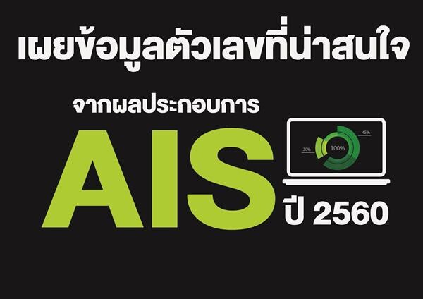 AIS ประกาศผลประกอบการปี 2560 ลูกค้า 4G คิดเป็น 46% ของฐานลูกค้า  กำไรสุทธิ 30,077 ล้านบาท และจ่ายปันผล 3.57 บาท ต่อหุ้น