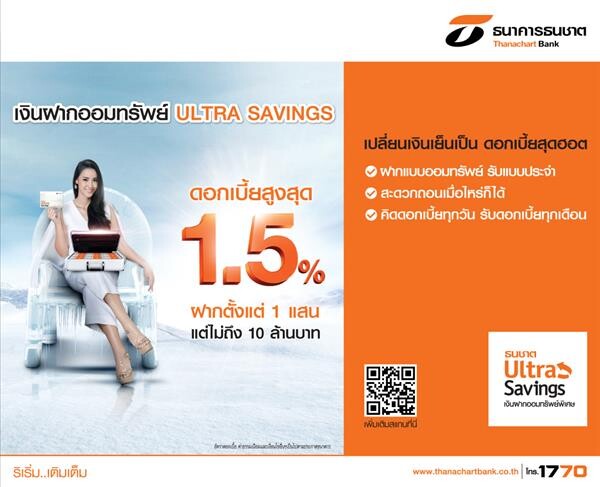 ธนชาตเจาะกลุ่มลูกค้าเงินเย็น ชวนฝากออมทรัพย์ “Ultra Savings” ดอกเบี้ยสูงเหมือนฝากประจำ