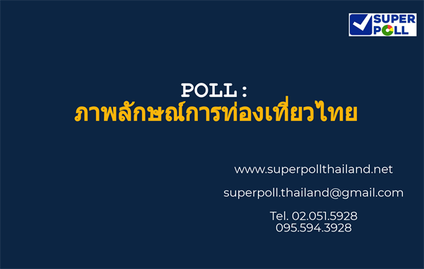 สำนักวิจัย ซูเปอร์โพล มูลนิธิ สถาบันวิจัยความสุขชุมชนและความเป็นผู้นำเปิดเผยผลสำรวจ เรื่อง ภาพลักษณ์การท่องเที่ยวไทย