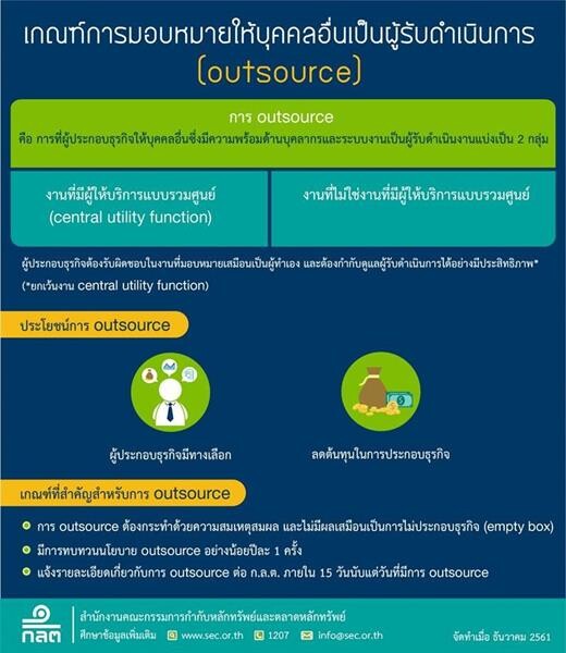 ก.ล.ต. ปรับเกณฑ์ Outsource เพิ่มความคล่องตัวในการดำเนินธุรกิจหลักทรัพย์