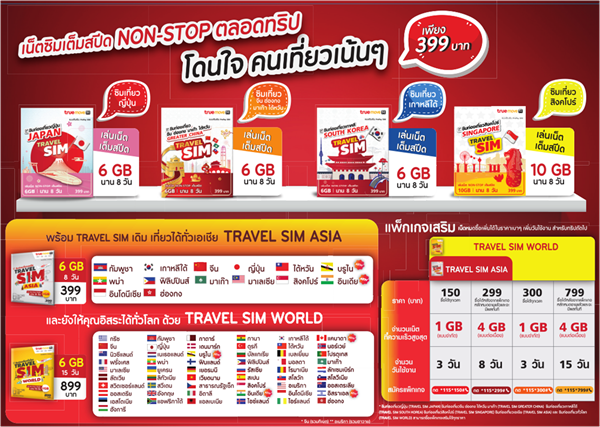 ทรูมูฟ เอช จัดเต็ม TRAVEL SIM สปีดสูงสุด 6GB ตลอดทริปทั่วโลกเริ่มต้นเพียง 399 บาท