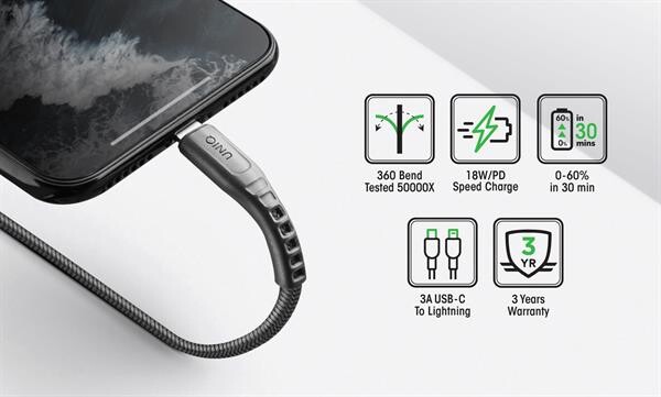 INTRODUCING UNIQ FLEX AND HALO FAST AND DURABLE CHARGING CABLE THE APPLE FANS CANNOT MISS OUT!!!