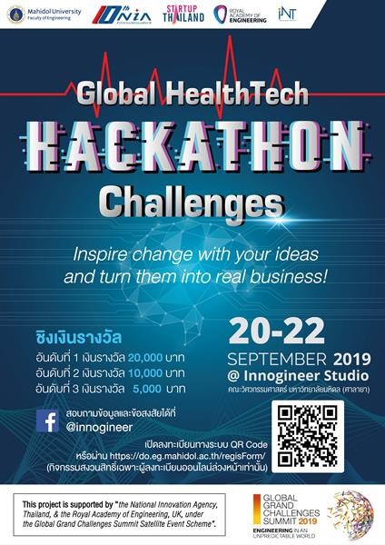 วันนี้ - 19 ก.ย. เปิดรับสมัคร ทีมประชันปั้นไอเดียสู่สตาร์ทอัพ Global HealthTech Hackathon Challenges 2019