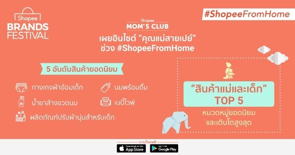 'ช้อปปี้’ เผยอินไซต์ “คุณแม่สายเปย์” ช่วง #ShopeeFromHome พร้อมจัดโปรแรงจากแบรนด์ดังเอาใจแม่บ้านยุคใหม่ ในแคมเปญ Shopee Brands Festival