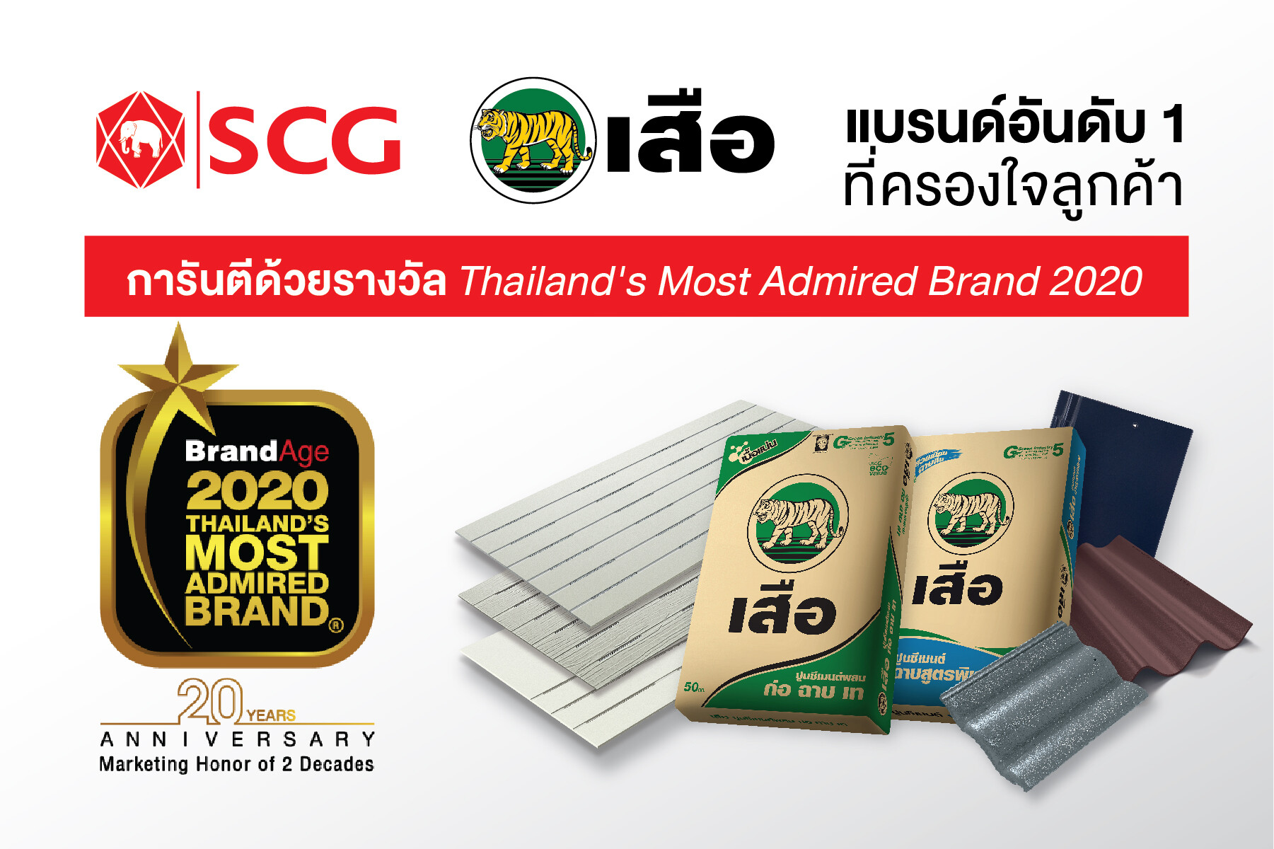 เอสซีจี คว้า 3 รางวัลจากเวที “2020 Thailand’s Most Admired Brand”  สะท้อนความเป็นหนึ่งในใจผู้บริโภคด้านสินค้าวัสดุก่อสร้าง