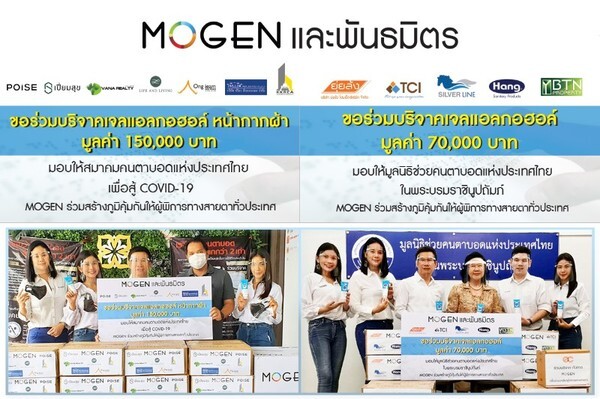 MOGEN และ พันธมิตร ร่วมบริจาคเจลแอลกอฮอล์และหน้ากากผ้า มูลค่า 150,000 บาท มอบให้"สมาคมคนตาบอดแห่งประเทศไทย"เพื่อสู้โควิด