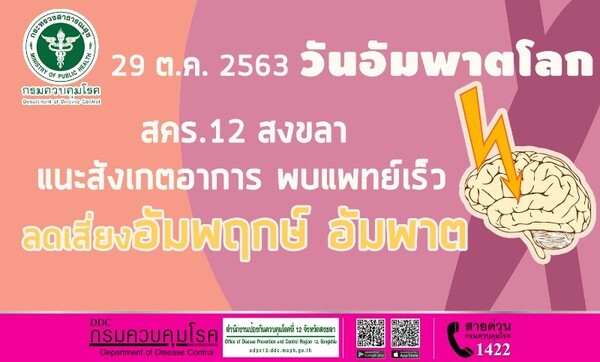 29 ต.ค. วันอัมพาตโลก สคร. 12 สงขลา แนะสังเกตอาการ พบแพทย์เร็ว ลดเสี่ยงอัมพฤกษ์ อัมพาต