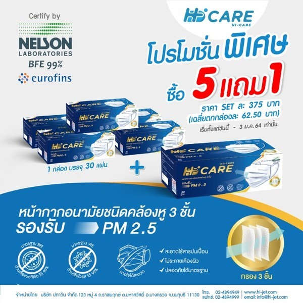 บ.ปภาวิน จำกัด เจ้าของแบรนด์ "ไฮ-เจ็ท" เปิดตัวแบรนด์น้องใหม่ เข้าตลาด Hi-Care หน้ากากอนามัย มาตรฐานทางการแพทย์