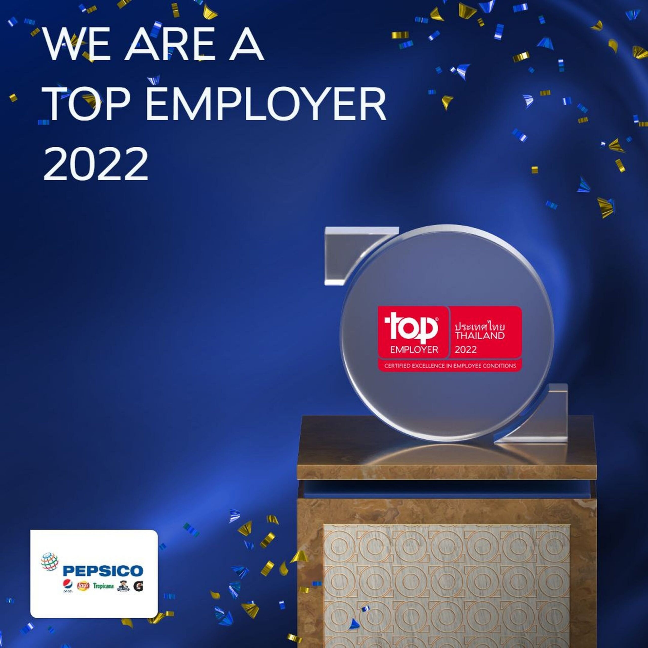 เป๊ปซี่โค ประเทศไทย ได้รับรางวัลนายจ้างดีเด่นปี 2565 จาก TOP EMPLOYER INSTITUTE