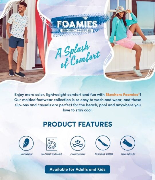 เติมสีสันวันดี ๆ ให้เดินเตะคลื่นทะเลในซัมเมอร์นี้ด้วย คอลเลกชัน Foamies รุ่นใหม่จากสเก็ตเชอร์ส