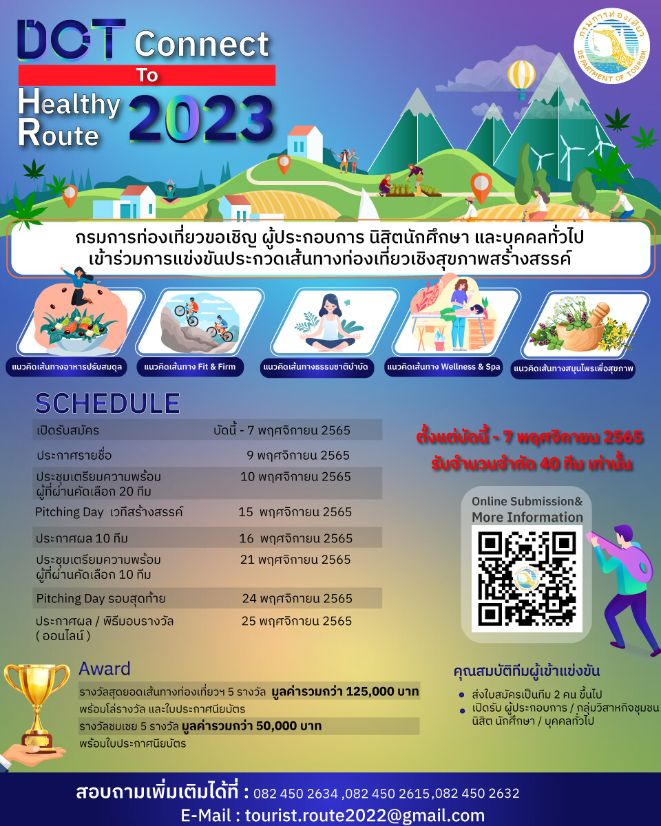 กิจกรรมประกวดเส้นทางท่องเที่ยวเชิงสุขภาพสร้างสรรค์ 2023 "DOT Connect to Healthy Route 2023"