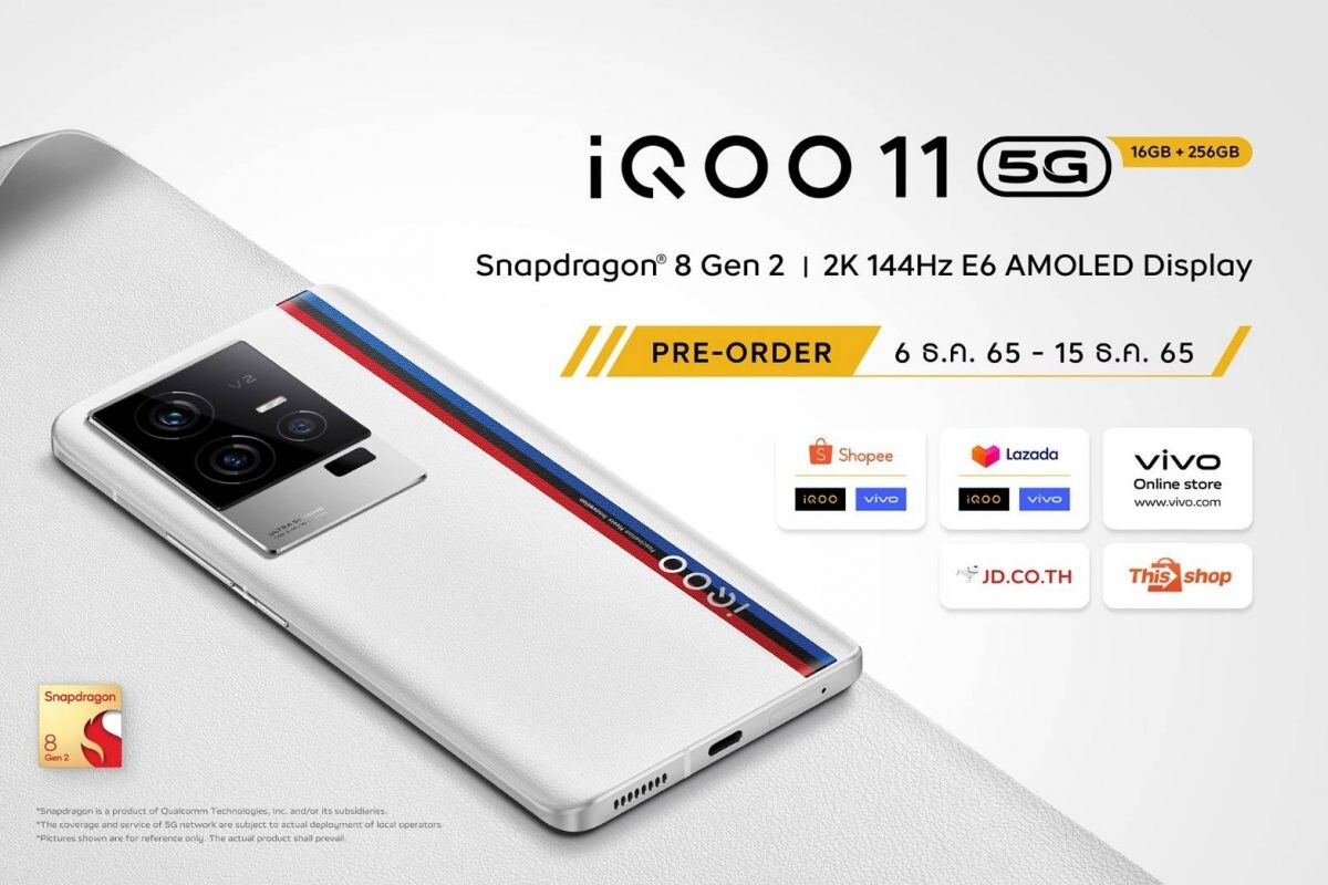 iQOO 11 5G เปิดพรีออเดอร์ เอาใจคอเกม ตั้งแต่วันนี้ - 15 ธันวาคม 2565 ในราคา 29,990 บาท ลุ้นรับส่วนลดสูงสุด 2,000 บาท พร้อมของสมนาคุณสุดพิเศษ