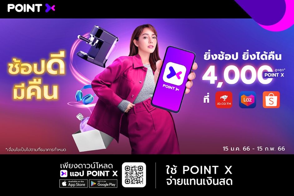 "PointX" launches "Shop Dee Mee Khuen" mega campaign for Golden Rabbit year, offering up to 4,000 PointX rebate when using PointX at JD CENTRAL, Lazada, and Shopee