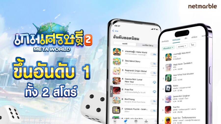 ปังไม่แผ่ว!! 'เกมเศรษฐี 2: Meta World' เกมกระดานเมตาเวิร์สจากเน็ตมาร์เบิ้ล คว้าอันดับ 1 เกมฟรียอดนิยมทั้งบน App Store และ Google Play แล้ว!