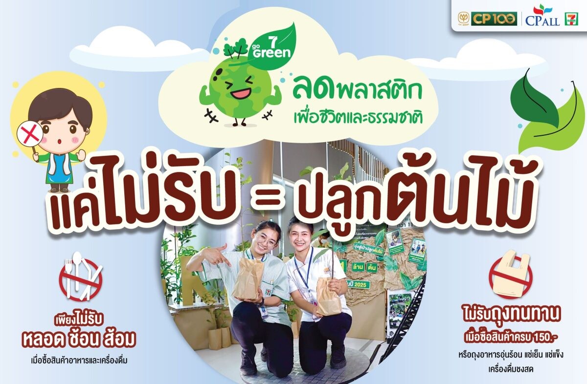 เซเว่น อีเลฟเว่น เดินหน้านโยบาย 7 GO GREEN ชวนลูกค้าทั่วประเทศ เตรียมพร้อมกับชาเลนท์ปลูกต้นไม้ บน 7APP ผ่านแคมเปญ "แค่ไม่รับเท่ากับปลูกต้นไม้" ดีเดย์ 15 พ.ค.นี้