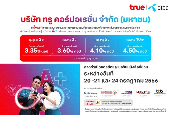 True Set to Offer a New A+ Rated Debentures to Investors with Coupon Rates of 3.35-4.50% per Annum The Issuances Expected on 20-21 and 24 July 2023