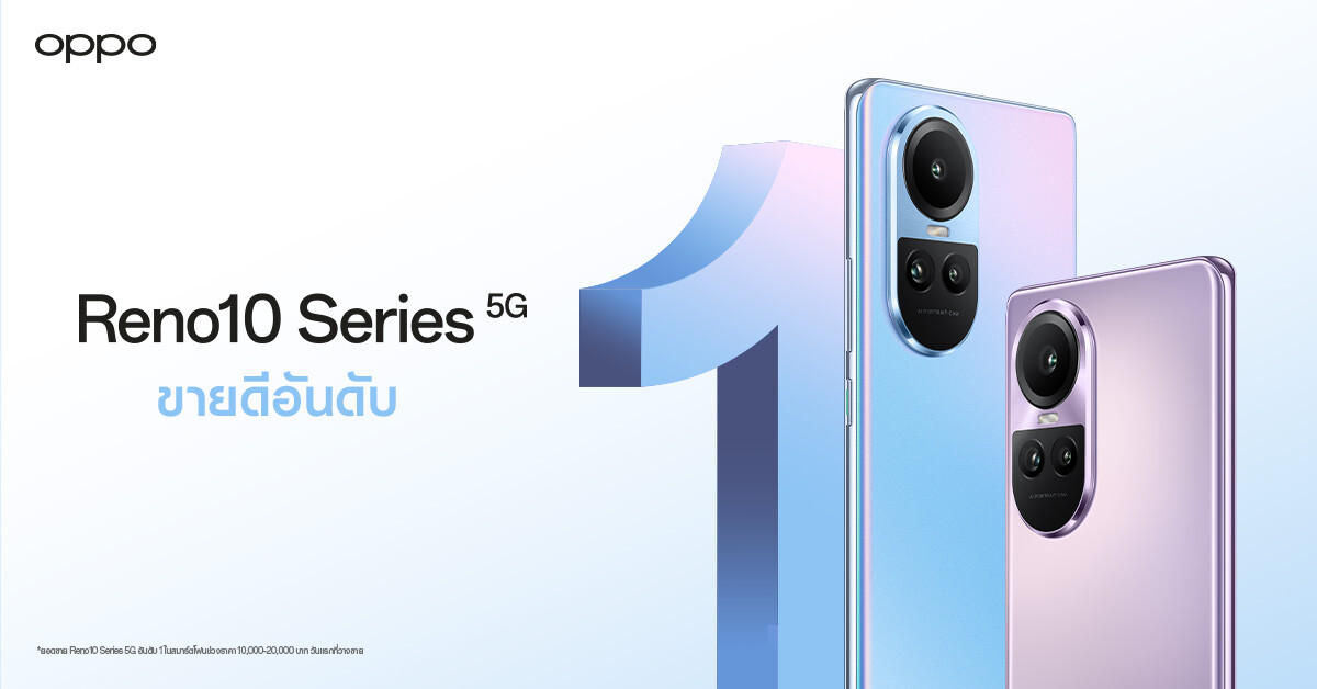 OPPO Reno10 Series 5G สมาร์ตโฟน The Portrait Expert กับกล้องพอร์ตเทรตซูมได้ กระแสตอบรับล้นหลาม ยอดขายอันดับ 1 ตั้งแต่วันแรกที่เริ่มวางจำหน่าย!