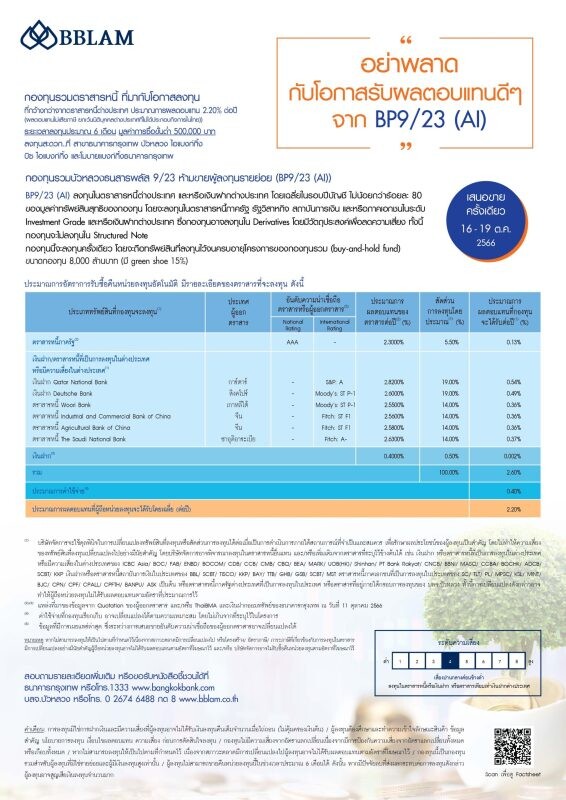 BBLAM เสนอขาย IPO 'BP9/23 (AI)' วันที่ 16-19 ต.ค. นี้