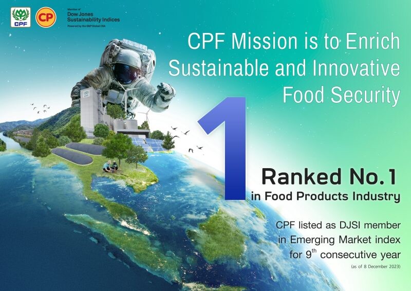 CP Foods ranked first in the 2023 DJSI Index, upholding the leading global sustainable company in the food products sector.