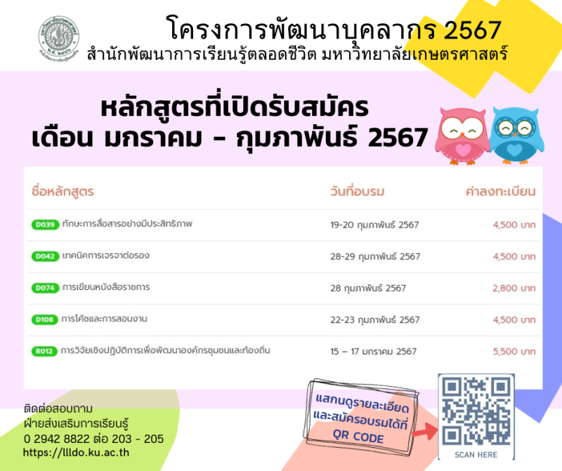 เปิดรับสมัครแล้ว โครงการพัฒนาบุคลากร 2567 สำนักพัฒนาการเรียนรู้ตลอดชีวิต มก. Capability Boost Program 2024