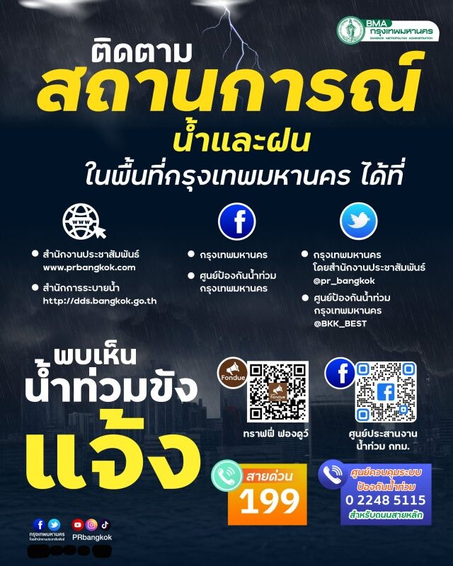 กทม.เตรียมพร้อมระบบระบายน้ำรองรับสถานการณ์ฝนฟ้าคะนอง