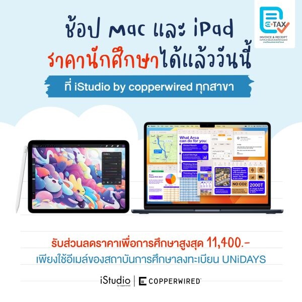 "บมจ. คอปเปอร์ ไวร์ด" ประกาศข่าวดี!!! ต้อนรับปีมังกรทอง ขาย Mac/iPad ราคานักศึกษาแล้วในร้าน iStudio by copperwired ทุกสาขา