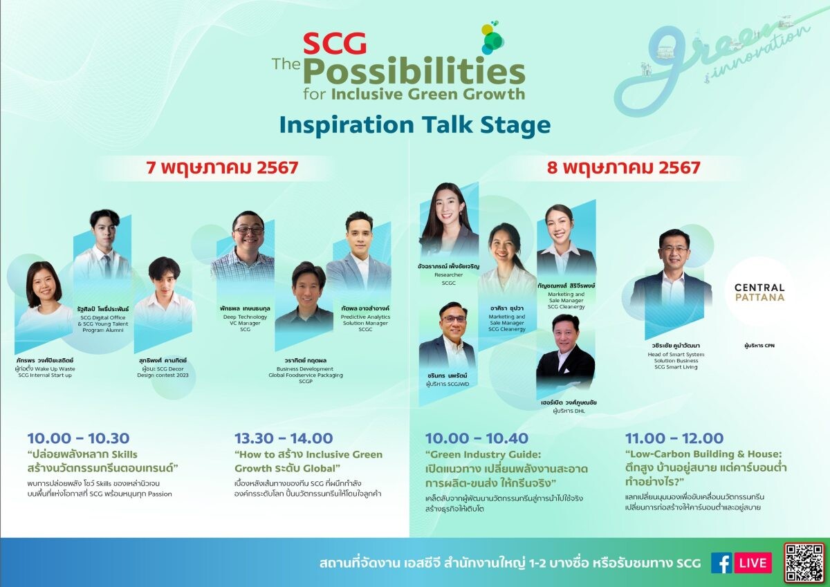 เอสซีจี ชวนว้าว! สัมผัสพลังนวัตกรรมกรีน เนรมิตสังคมคาร์บอนต่ำ ในงาน 'SCG the Possibilities for Inclusive Green Growth' 7-8 พ.ค. นี้