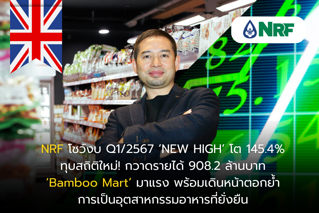 NRF โชว์งบ Q1/2567 'NEW HIGH' กำไรสุทธิพุ่ง 68.7 ล้านบาท โต 145.4% ทุบสถิติใหม่! กวาดรายได้ 908.2 ล้านบาท หลังยอดขายโตต่อเนื่อง