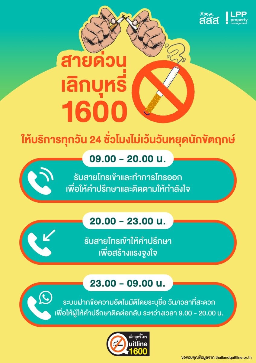 LPP สานต่อกิจกรรม "7 Days No Smoke กล้าที่จะงด" เป็นปีที่ 2 ร่วมขับเคลื่อนนโยบาย สสส. จับมือ Quitline 1600 ชวนเลิกสูบบุหรี่