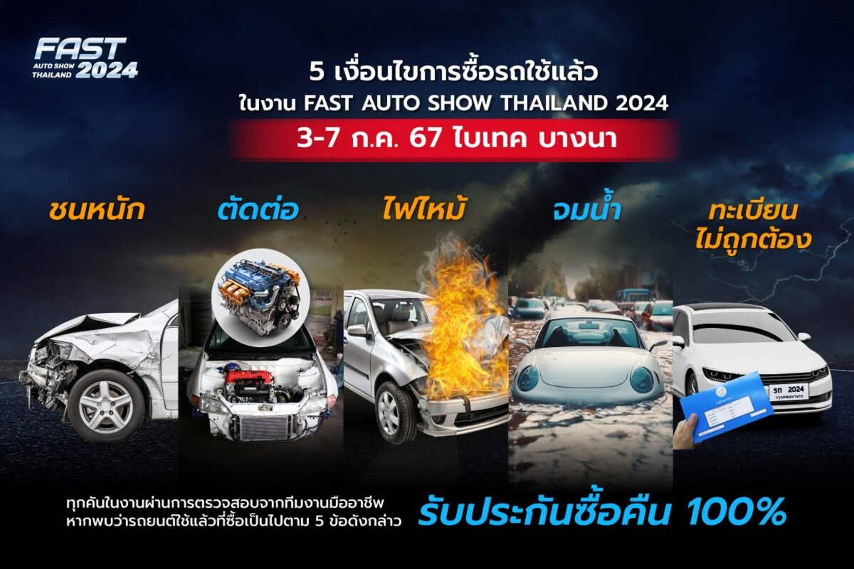 "ฟาสต์ ออโต โชว์ 2024" ร่วมขับเคลื่อนเศรษฐกิจไทยต่อเนื่องเป็นปีที่ 12 นำเสนอ "รถใหม่โปรดี รถไฟฟ้ามีให้ลอง รถมือสองมีรับประกัน" เริ่ม 3 - 7 กรกฎาคมนี้ ที่ไบเทค บางนา