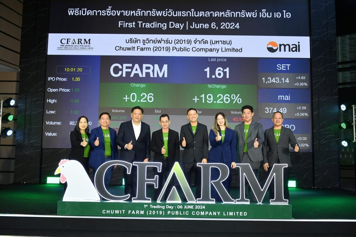 CFARM เปิดเทรด mai เพิ่มขึ้น 14.81% พร้อมเดินหน้าพัฒนาฟาร์ม เพื่อเพิ่มกำลังการผลิต