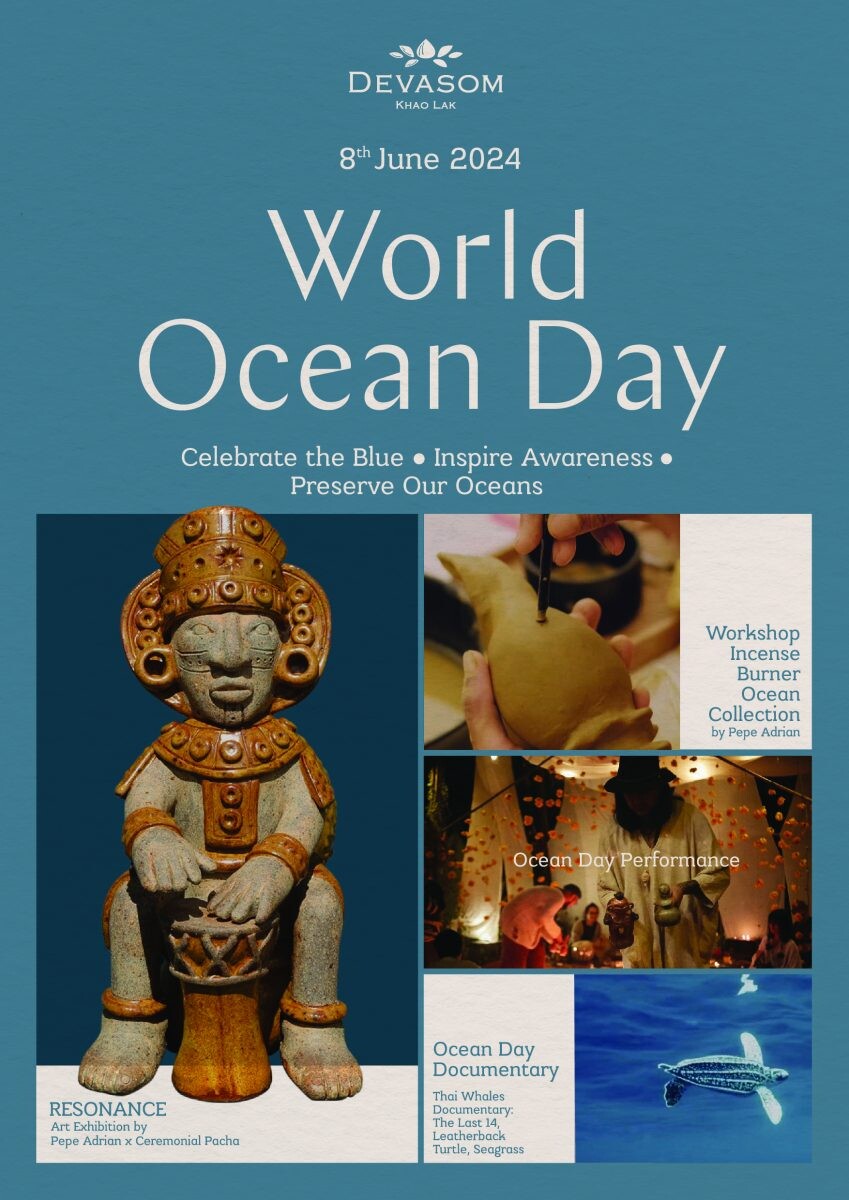 เทวาศรม เขาหลัก เฉลิมฉลอง 'World Ocean Day' จัดแสดงนิทรรศการศิลปะเครื่องดนตรีเซรามิกเสียงโบราณ 'RESONANCE' เพื่อร่วมปลูกฝังหัวใจอนุรักษ์มหาสมุทรอย่างยั่งยืน ผ่านงานศิลปะที่ทุกคนเข้าถึงได้