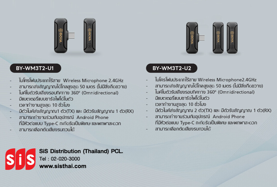 บมจ. เอสไอเอส ดิสทริบิวชั่น (ประเทศไทย) แนะนำ BOYA WM3T2-U1 &amp; U2 ไมค์ไร้สาย ขนาดกะทัดรัด ราคาสบายกระเป๋า สายไลฟ์สดต้องมี !!