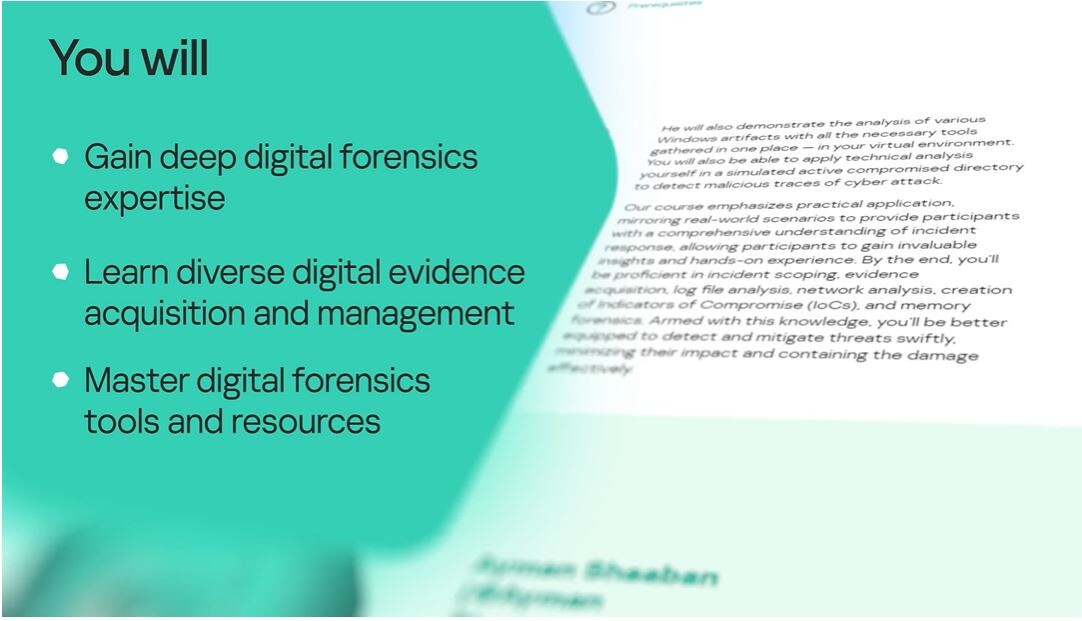 Kaspersky introduces a new online cybersecurity training 'Windows digital forensics'