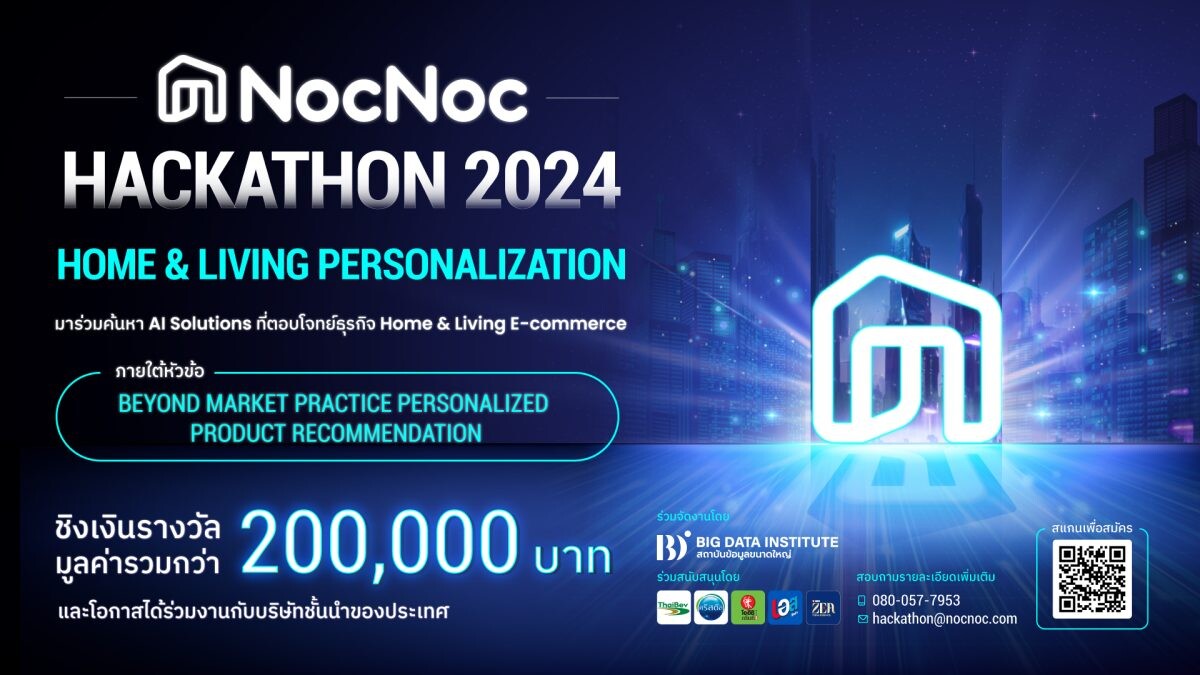 NocNoc เปิดเวทีประลอง HACKATHON 2024 เฟ้นหาสุดยอดทีม สร้าง Home &amp; Living Personalization "ระบบรู้ใจลูกค้า" ชิงเงินรางวัลรวม 200,000 บาท