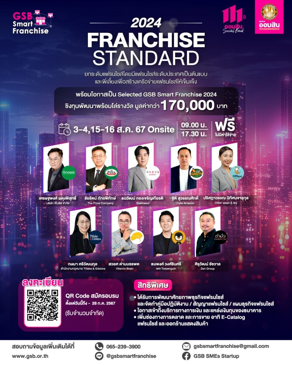 GSB Franchise Standard 2024 (GFS24) : โครงการยกระดับมาตรฐานแฟรนไชส์ไทยสู่สากล