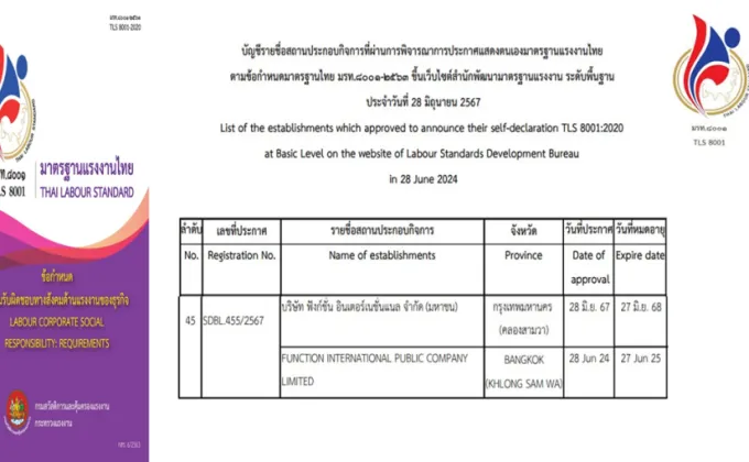 FTI คว้ามาตรฐานแรงงานไทย จากกรมสวัสดิการคุ้มครองแรงงาน