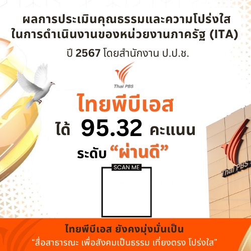 ป.ป.ช. ประเมิน "คุณธรรม-ความโปร่งใส" ไทยพีบีเอส "ผ่านดี" 95.32 คะแนน