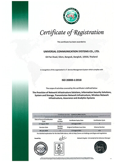 UCS รับรองมาตรฐาน ISO 20000-1:2018 ต่อเนื่องเป็นปีที่ 4