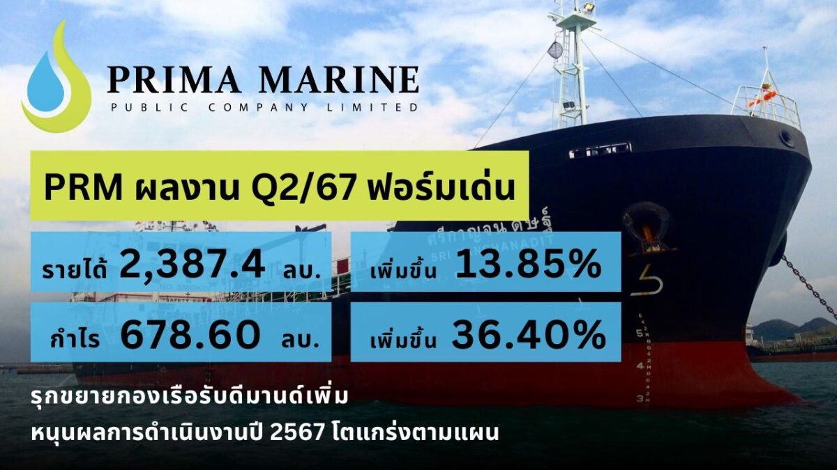 PRM ฟอร์มเด่น Q2/67 กำไรพุ่ง 678.6 ลบ. โต 36.4% กลุ่มธุรกิจเรือ OSV- FSU หนุน