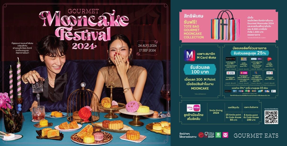 กูร์เมต์ อีทส์" จัดแคมเปญ "Gourmet Mooncake Festival 2024" ชูคอนเซ็ปต์ "A Symbolic of L.O.V.E" รวบรวมขนมไหว้พระจันทร์กว่า 60 แบรนด์ พร้อมโปรโมชั่นจัดเต็ม กระตุ้นยอดจับจ่ายช่วงเทศกาลไหว้พระจันทร์