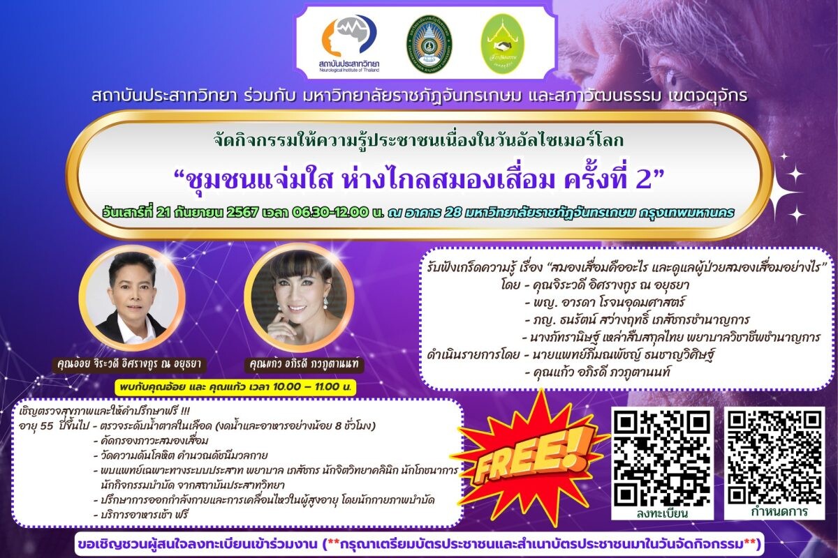 มรภ.จันทรเกษม ขอเชิญตรวจสุขภาพและรับคำปรึกษาปัญญหาด้านสุขภาพฟรี เนื่องในสัปดาห์วันอัลไซเมอร์โลก