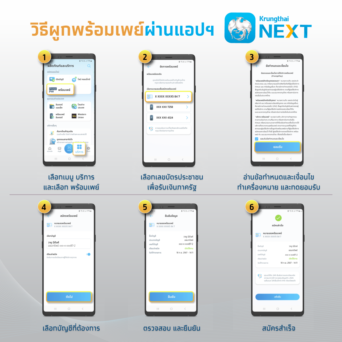 "กรุงไทย" แนะผูกพร้อมเพย์ด้วยตัวเองง่ายๆ ผ่านแอปฯ Krungthai NEXT และตู้ ATM กรุงไทยทั่วประเทศ