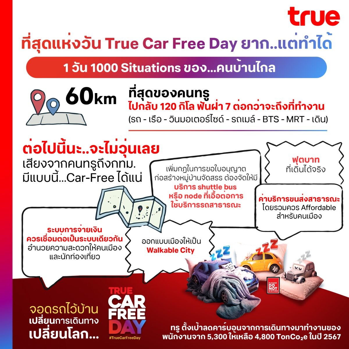 ลาพักรถ จอดรถไว้บ้าน..ยาก! แต่ใช่ว่าทำไม่ได้ คนทรู ปักวันปลอดรถโลก (Car Free Day) "เปลี่ยนการเดินทาง เปลี่ยนโลก" ลดดีกรีโลกเดือด