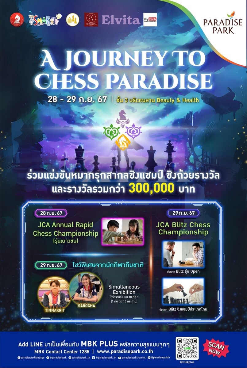 พาราไดซ์ พาร์ค ระเบิดความมันส์กับการแข่งขันหมากรุกสากล A JOURNEY TO CHESS PARADISE พบกับความสนุกกับการช่วงชิงความเป็นที่ 1 อย่าพลาด! 28-29 ก.ย. นี้