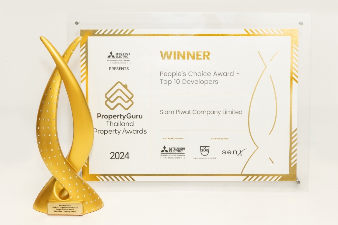 Siam Piwat wins People's Choice Award - Top 10 Developersat PropertyGuru Thailand Property Awards 2024